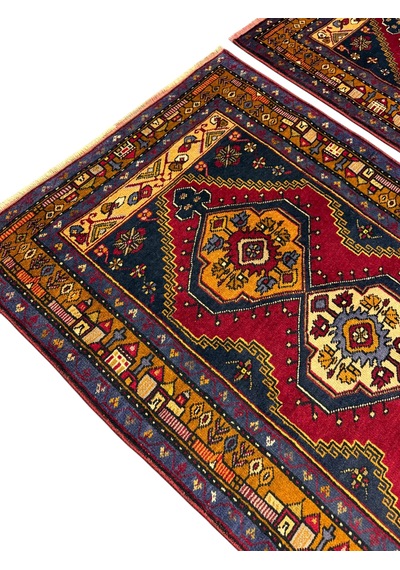 El Dokuma Sıfır Çift Yahyalı Halısı 90x150 Kök Boya %100 Yün 2 Adet Halı Kırmızı