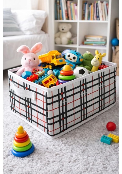Bonny Home Ordena Ekoseli Dolap İçi Düzenleyici Katlanabilir Organizer, 45 X 24 X 20 Cm, Beyaz Çok Renkli