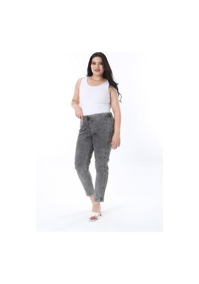 Şans Kadın Büyük Beden Füme Yıkama Efektli Beli Lastikli Kot Tayt Pantolon 65n38269-füme Füme
