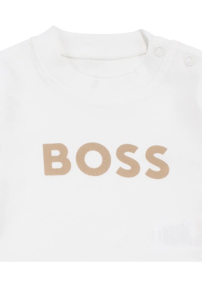 Bebegen Erkek Bebek Ekru Bej Düğmeli Hırkalı Boss Nakışlı 3'lü Takım