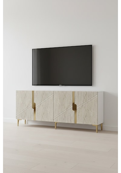 Ka1828btg Evva Konsol Ve Tv Sehpası Beyaz-traverten-gold 180cm Beyaz - Traverten