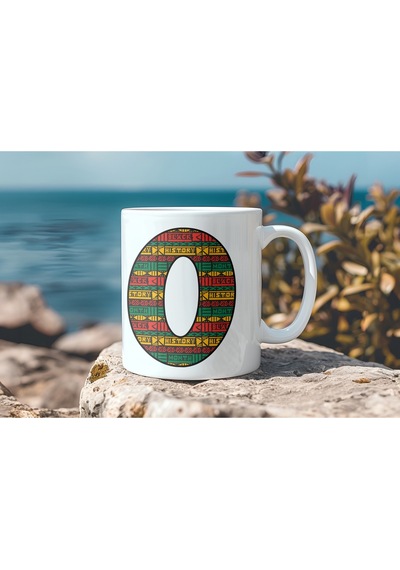 O Harfi Etnik Desenli Kupa - Afrika Tarzı Kahve Çay Kupası - Hediyelik - Black History Beyaz