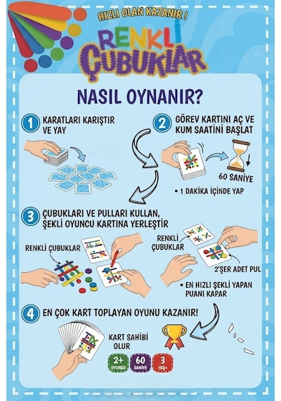 60 Parça Renkli Çubuklar Hızlı Olanın Kazandığı Zihinsel Gelişimi Destekleyen Akıl Ve Zeka Oyunu