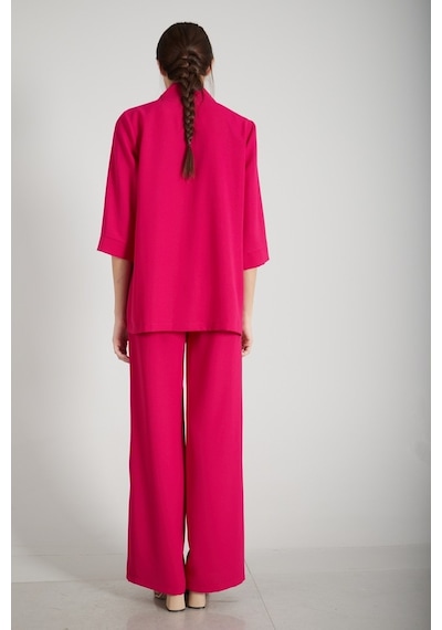 Feminist Fuşya Kimono Pantolon Ikili Krep Takım 0106314.12-M Çok Renkli