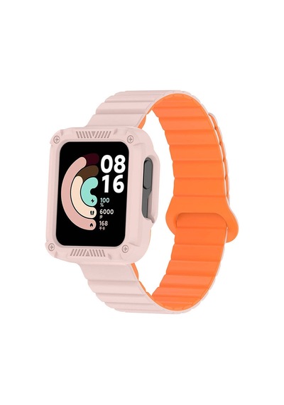 Xiaomi Redmi Watch 1 Silikon Kordon Zore Krd-105 Strap Kayış-pembe-turuncu