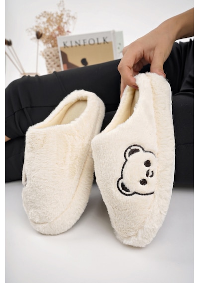 Kışlık Peluş Ayıcık Desenli Sessiz Ortopedik Taban Çeyiz Misafir Ev Terliği Set Krem Kışlık Peluş Ayıcık Desenli Sessiz Ortopedik Taban Çeyiz Misafir Ev Terliği Set Krem