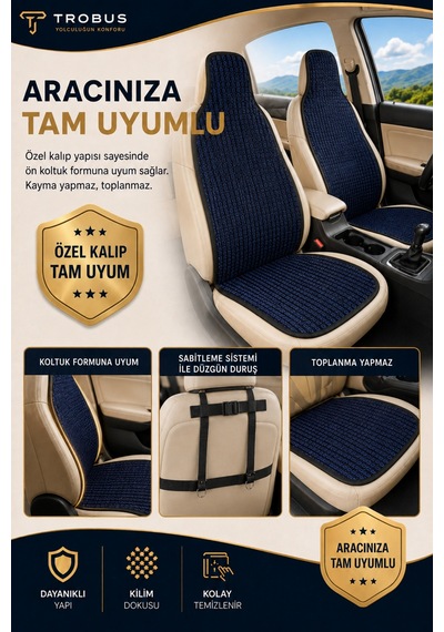 Nissan Juke 2011-2018 Üniversal Örme Ön 2 Parça Minder Terletmez Kaymaz Taban Lacivert Siyah