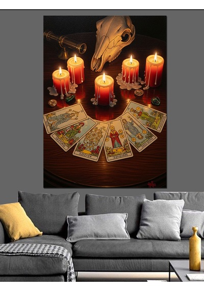 Mumlar Ve Tarot Kartları Dekoratif Kanvas - Mdf Ahşap Tablo