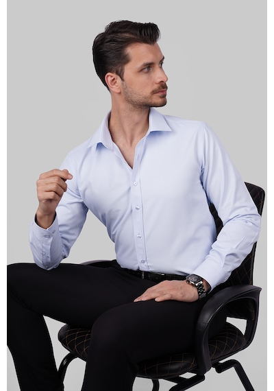 Açık Mavi Saten Slimfit Erkek Gömlek Açik Mavi