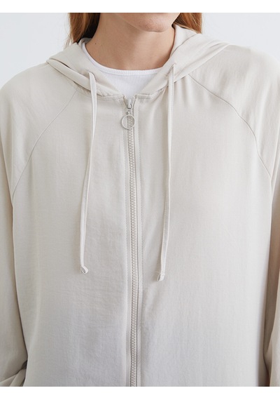 Lcw Modest Bej Kapüşonlu Oversize Kadın Tunik