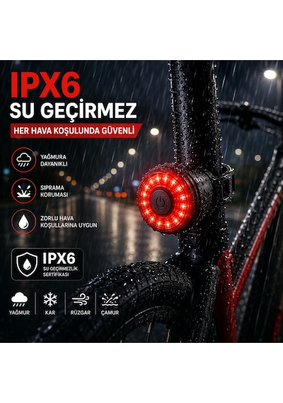 Triline Akıllı Bisiklet Kuyruk Lambası Fren Sensörlü Type-c Şarjlı Ipx6 Su Geçirmez Led Arka Stop Işığı Siyah