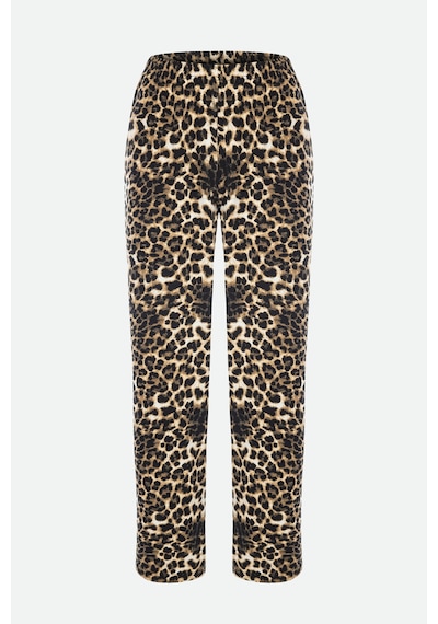 Kadın Pamuklu Siyah Oversize Tişört Alt Leopar Desenli Pijama Takımı Kk30120 Siyah