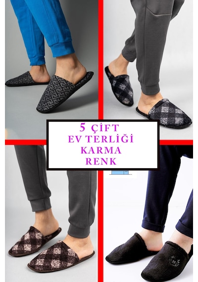 N Moda 5'li Paket Erkek Kadın Terlik Misafir Terliği Ev Terliği Çeyiz Bohça Paketi 5 Çift Erkek Çanak