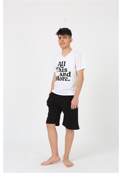 Akbeniz Erkek Genç Garson Boy Kısa Kol Beyaz Penye Şortlu Pijama Takımı 20377