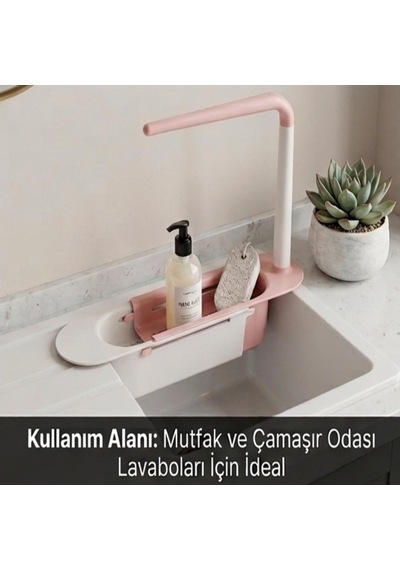 Cx7evy01 Teleskopik Evye Düzenleyici Ayarlanabilir Lavabo Organizer Sepetli Raf Pembe Diğer