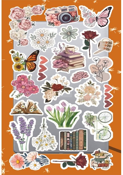 Vintage Aesthetic Flowers Sticker Seti Laptop Ajanda Notebook Tablet Telefon Defter Etiket Bullet Diğer