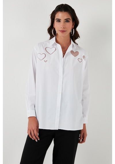 Lela Kalp Detaylı % 100 Pamuk Regular Fit Bayan Gömlek 51443511 Beyaz