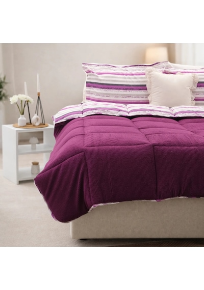 Sherpa Comforter Çift Kişilik Uyku Seti - Mürdüm