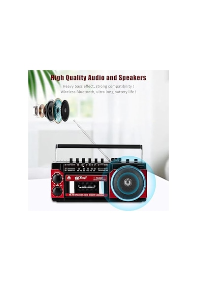 Kaset Çalar, Taşınabilir Kaset Teyp Çalar, Fm/am/sw Frekans Bandı Destekli Kaset Kaydedici, Kaset/bluetooth/kart Girişi/kayıt Özellikli, Pilli/elektrikli Kullanılabilir, Px-250bt Kırmızı