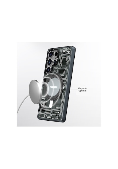 Galaxy Uyumlu S25 Ultra Kılıf Magsafe Şarj Özellikli Youngkit 360 Standlı Technology Serisi Kapak Gri