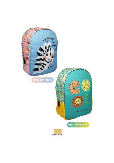 Universal Smiley Baby Lisanslı Sevimli Hayvanlar Desenli Tek Bölmeli Anaokul-kreş İçin Polyester Bebek Sırt Çantası -çok Renkli