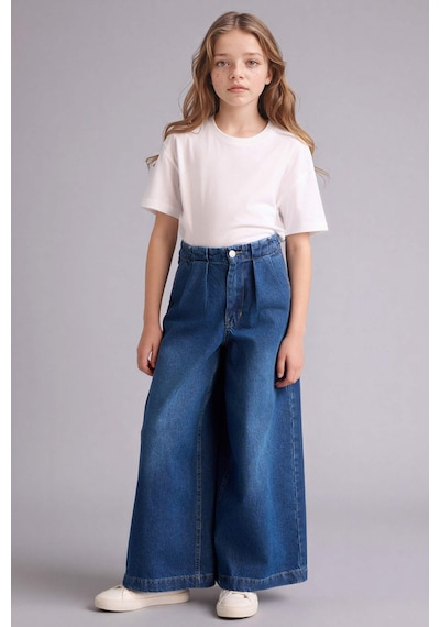 Defacto Wıde Leg Geniş Paça Jean Pantolon Kız Çocuk G9426a826smnm28 Mavi-nm28