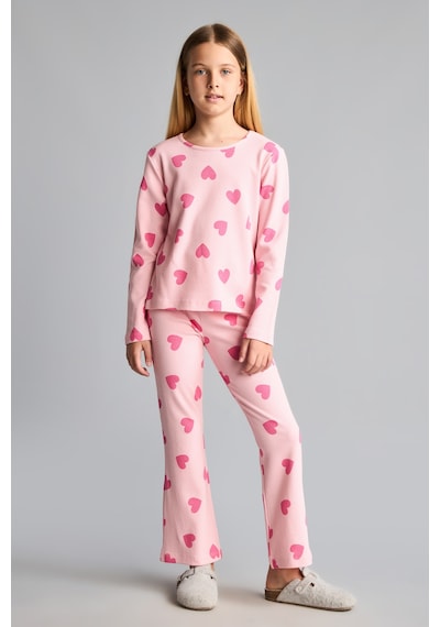 Defacto %100 Pamuk Uzun Kollu Tişört Üst İspanyol Paça Alt 2li Pijama Takımı Kız Çocuk I1880a826aupn69 Pembe-pn69