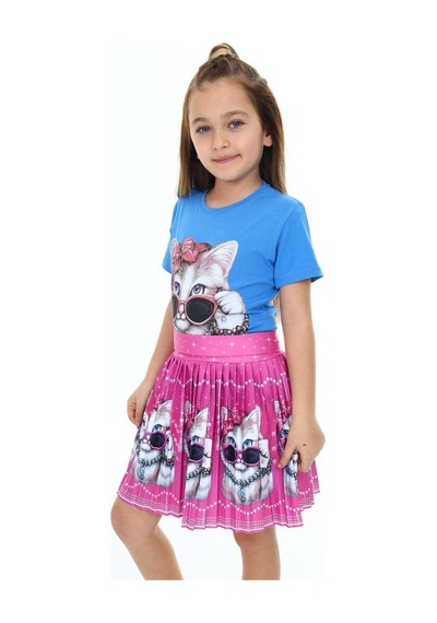 My Kids Wear Sevimli Kedi Etek Tişört Kahverengi - Leopar