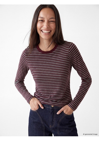Lcw Everyday Bordo Bisiklet Yaka Çizgili Kadın Body