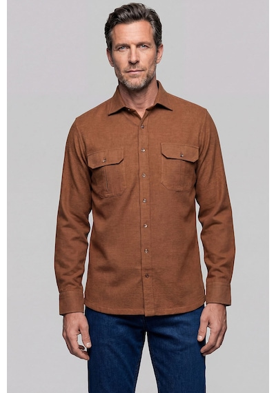 Bisse Modern Fit Paşa Yaka Çift Cepli Flanel Hardal Erkek Gömlek Gmfln0322300212 D19