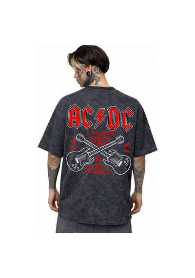 Ac Dc I Wanna Rock And Roll Müzik Grubu Sırt Baskılı Unisex Overs Siyah