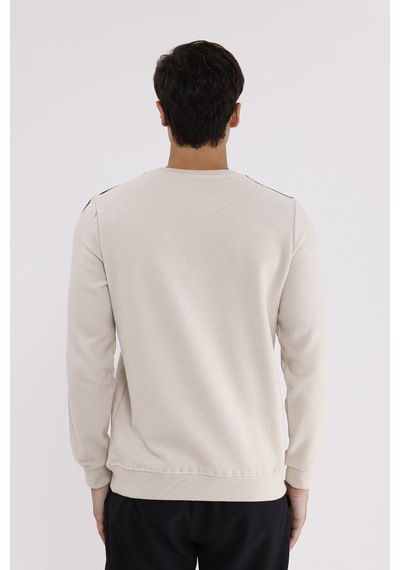 Rowinger Selanik Doku Yumuşak Tutuşlu Rahat Kalıp Yuvarlak Yaka Esnek Manşetli Sweatshirt Beıge