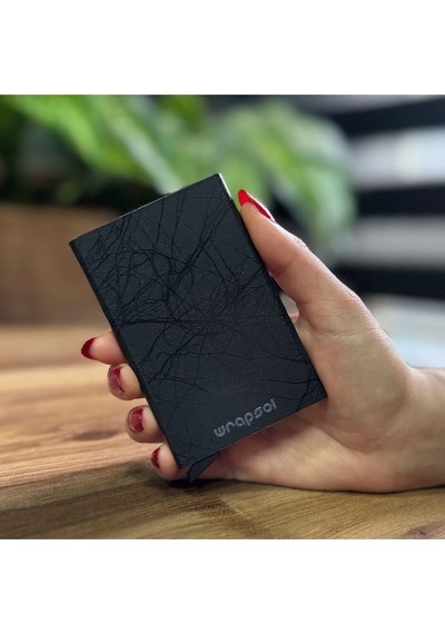 Wrapsol Rfid Korumalı Alüminyum Otomatik Mekanizmalı Kredi Kartlık Desenli Prizma Gri Çizgisel Kabartmalı Siyah Çizgisel Kabartmalı Siyah