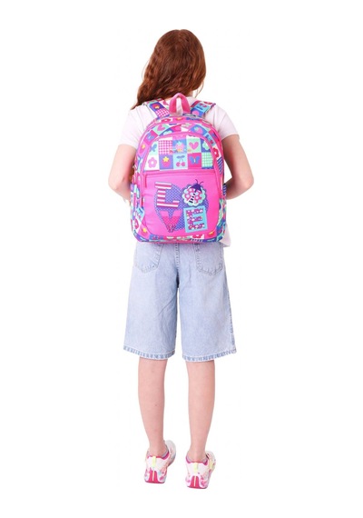 Kaukko Üç Bölmeli Kız Çocuk İlkokul Sırt Çantası L5229 - Pembe Mavi - Love Desenli Pembe - Mavi