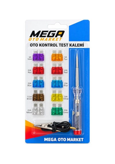 Mega Oto Market Araç Kontrol Kalemi Ve 10'lu Standart Bıçak Sigorta - Araç Elektrik Test Ve Sigorta Seti
