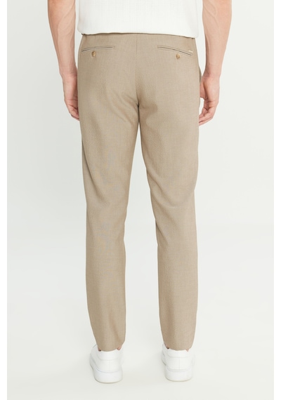 AC&Co / Altınyıldız Classics Erkek Bej Slim Fit Dar Kesim Gofre Desenli Beli Bağlamalı Yan Cepli Travel Casual Pantolon Bej
