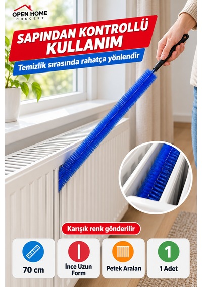 Kalorifer Petek Temizleme Fırçası 70cm İnce Uzun Dar Aralık Toz Ve Tüy Toplama Karışık Renk Set