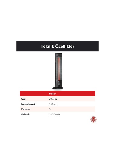 Hsr Home Living Sunrise Mecatronic Kule Tipi Dikey Elektrikli Isıtıcı 2000w 3 Kademeli Termostatlı