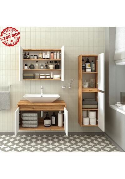 Banos Roomart Lavabolu Ahşap-Mat Beyaz Mdf 85 Cm Banyo Dolabı+A.. Beyaz Banos Roomart Lavabolu Ahşap-Mat Beyaz Mdf 85 Cm Banyo Dolabı+A.. Beyaz