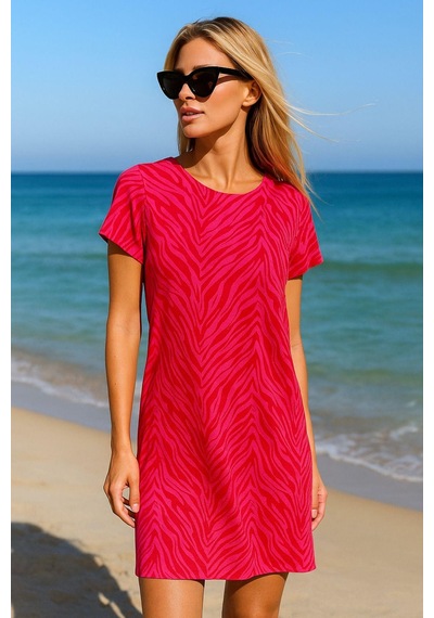 Rich Kadın Fuşya Zebra Desenli Oversize Plaj Elbisesi - V Yaka Rahat Kesim Yazlık Pareo Elbise Fuşya Rich Kadın Fuşya Zebra Desenli Oversize Plaj Elbisesi - V Yaka Rahat Kesim Yazlık Pareo Elbise Fuşya