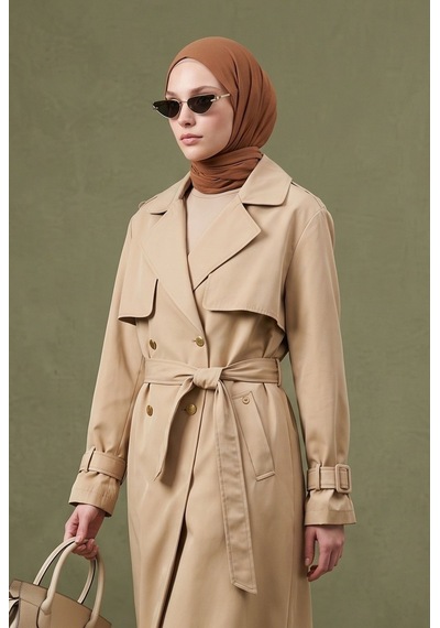 Armine Trend Klasik Yaka Yandan Cepli Çift Düğmeli Trençkot 130 Cm Boy Trenckot Koyu Bej 26kt727 Armine Trend Klasik Yaka Yandan Cepli Çift Düğmeli Trençkot 130 Cm Boy Trenckot Koyu Bej 26kt727
