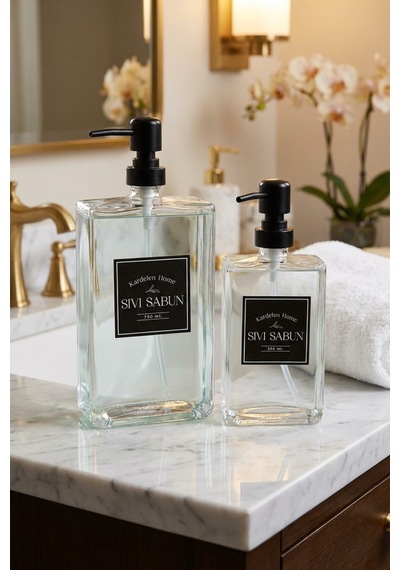Makri Home 350 Ml+500 Ml İkili Modern Ve Şık Tasarım Cam Sıvı Sabunluk Seti Beyaz