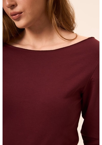 Zoor Ultra Soft Penye Modal Kayık Yaka Bluz Bordo