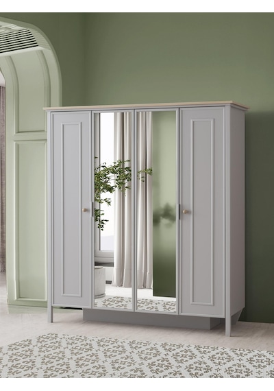 Yakamoz Sis Gri 4 Kapaklı Elbise Dolabı Gardırop 173x56x201cm