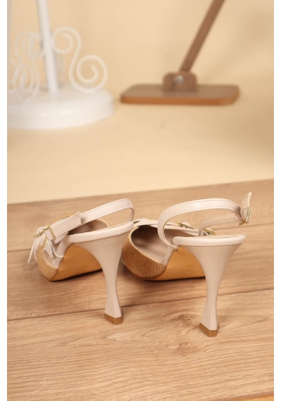 Birikon Garnili Hasır Stiletto Ten-ten Ten