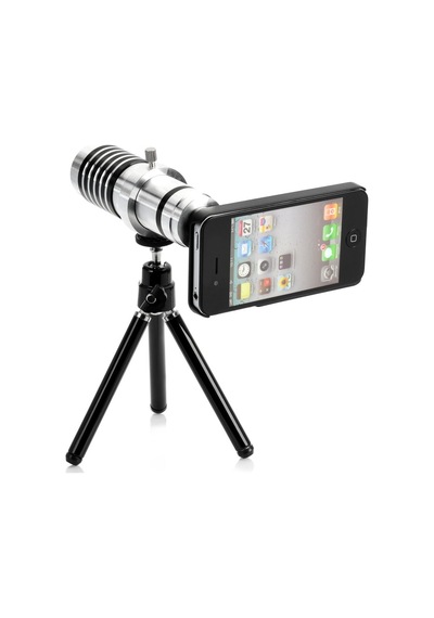 Iphone 5 5s - Iphone 4 4s Için Alüminyum 14x Optik Zoom Yakından Görüntü Çekme Dürbün Siyah
