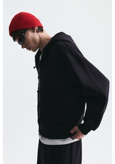 Süslü Düğme Sweatshirt Ve Barrel Fit Eşofman Takım Siyah