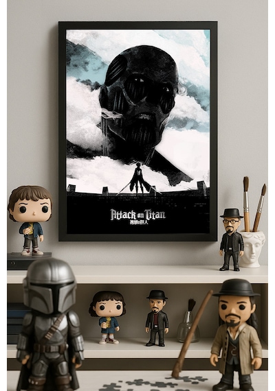 Attack On Titan Siyah Ahşap Çerçeveli Poster, Anime Duvar Tablosu