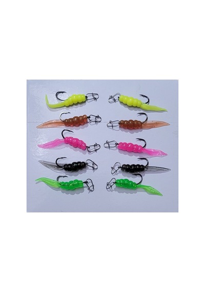 10'lu Set - Yapay Kuyruk Silikon Yem 4.5cm Süper Elastik İğne Ve Kancali