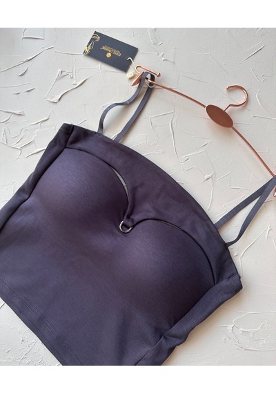 Chole İthal Pamuklu Göğsü Cut-out Halka Kaplı Detaylı İnce Askılı Füme